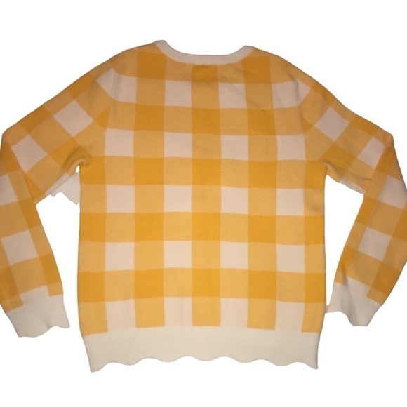 Moth Sweater Anthropologie Yellow White Check Gingham Plaid Scalloped He… - Picture 2 of 11